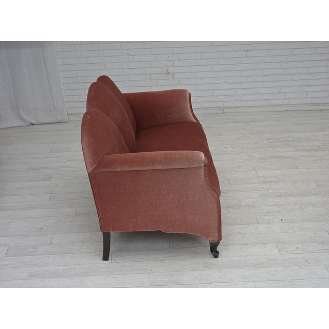 Vintage Danish Two-Seater Sofa in Salmon Pink Furniture Velour, 1950s For Sale - Image 12 of 18