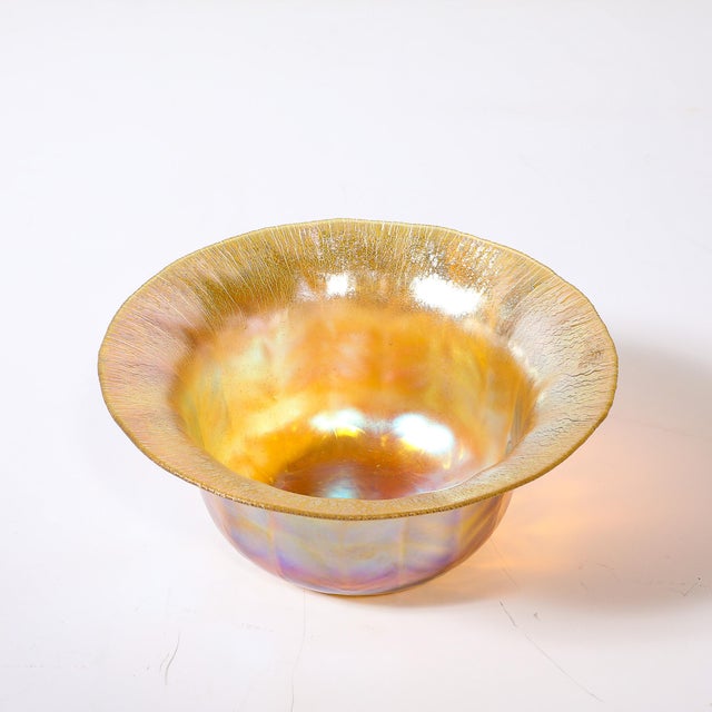 Amber Art Nouveau Iridescent Yellow Blue Favrile Glass Bowl Signed l.c. Tiffany & Co For Sale - Image 8 of 14