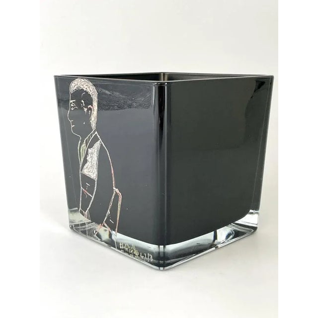 Cubic Vase Featuring Gabin by Anatole Riecke for La Pouole, 1958, in Very Good conditions. Designed 1950 to 1959 This...