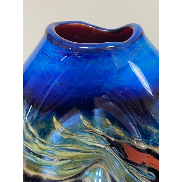 Abstract Signed Joan Reep Cobalt Silver Glass Studio Art Glass Vase For Sale - Image 3 of 15