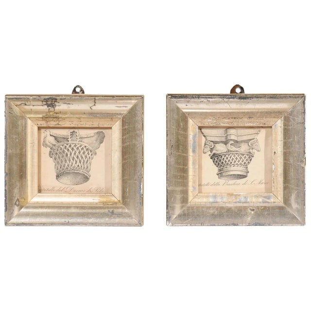 Italian 19th Century Engravings Depicting Capitals in Silver Frames - A Pair For Sale - Image 12 of 12