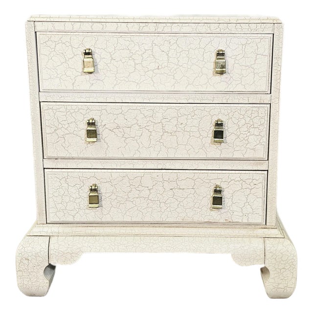 Lane Ming Style Cream Crackle Enamel Three-Drawer Nightstand, 1990 24.75" For Sale