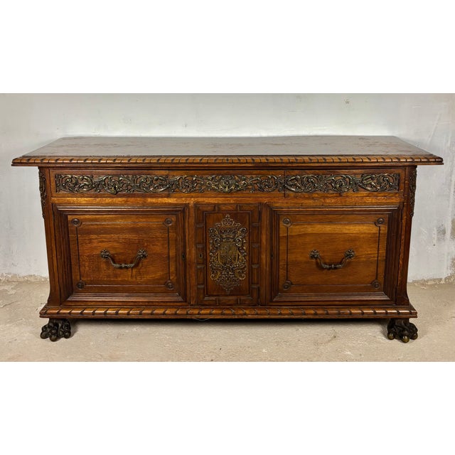 Large Henry II Style Oak Sideboard With Bronze Mounts, Early 20th Century For Sale - Image 6 of 18