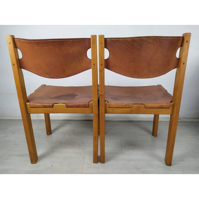 Brown Set of Leather Dining Chairs For Sale - Image 8 of 18