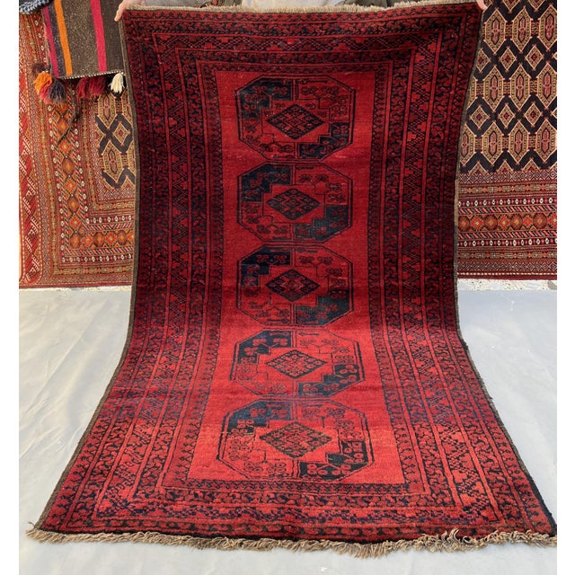 Vintage Afghan Khal Mohammad Single Column Aina Gul Bokhara Rug - 6'7" X 3'11" For Sale - Image 6 of 10