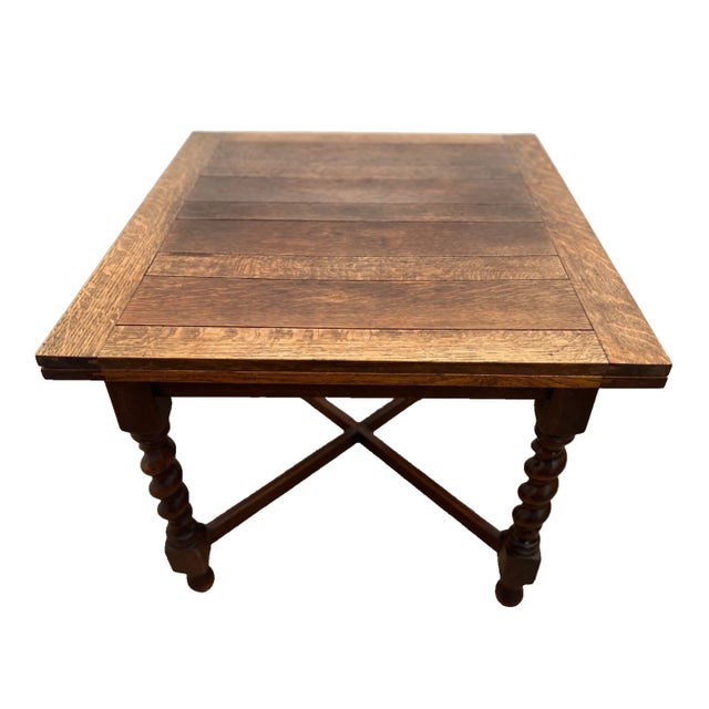 Wood Antique Expanding Pub Kitchen Table Barley Twist Legs Quarter Sawed Tiger Oak For Sale - Image 7 of 12