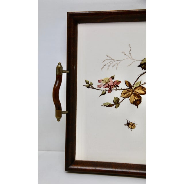 Gold Antique Art Nouveau Tray with Tile Panel and Floral Decoration, 1905s For Sale - Image 8 of 11