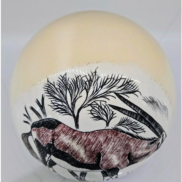 Mid-Century South African Scrimshaw Ostrich Egg With Engraved Oryx on Carved Wood Stand For Sale In Dallas - Image 6 of 11