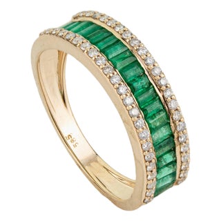 1ct Emerald & Diamond Eternity Band Art Deco Ring in 14k Gold Size 5 For Sale