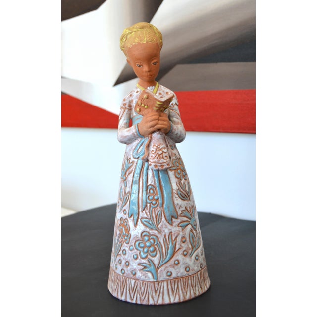 1950s Margit Kovács Stylized Reading Girl Clay Sculpture Budapest Hungary For Sale - Image 4 of 15