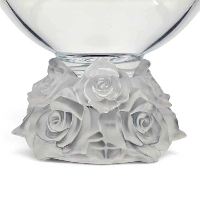 Transparent Shannon Crystal by Godinger Frosted Rose Bouquet Pedestal Bowl, 14", Ireland For Sale - Image 8 of 8