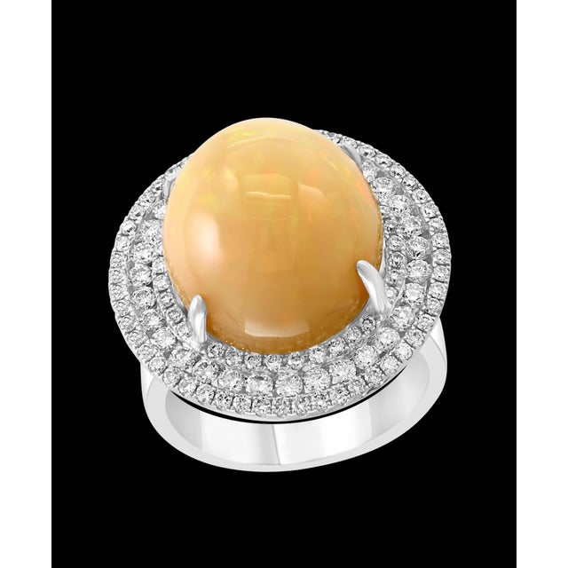 Round Opal and Diamond Cocktail Ring 18 Karat White Gold, Estate For Sale - Image 18 of 18