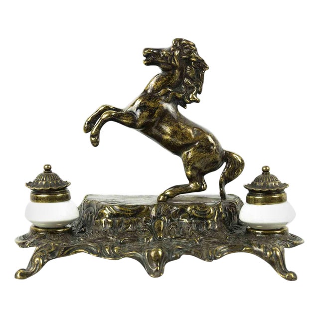 Bronze Inkwell with Rampant Horse, Italy, Mid-20th Century For Sale