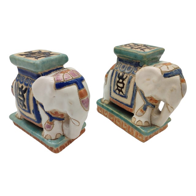 Vintage Chinoiserie Elephant Bookends as Miniature Pedestals in the style of Sancai, 1920s, Set of 2 For Sale