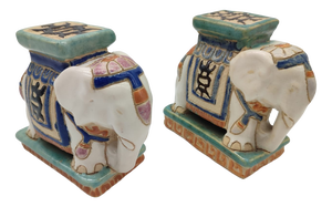 Vintage Chinoiserie Elephant Bookends as Miniature Pedestals in the style of Sancai, 1920s, Set of 2