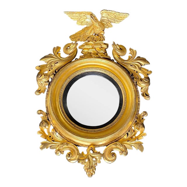 19th Century American Federal Gilt Convex Mirror For Sale