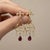 Fleur De Lis Chandelier Earrings Studs With Garnet in Silver, Gold, A Pair For Sale - Image 4 of 6