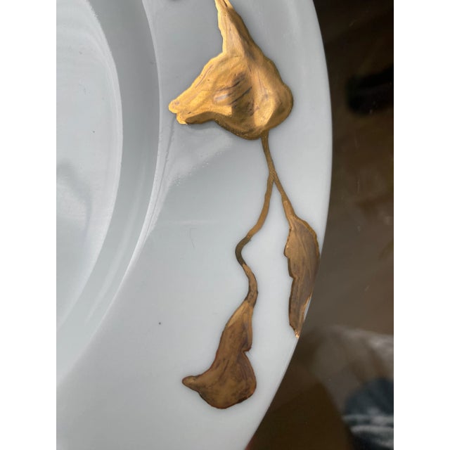 Limoges, France Antique Philippe Deshoulieres Decorative Dinner Plate With Gold Flowers For Sale - Image 4 of 6