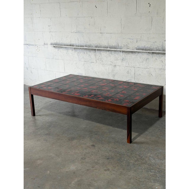 1970s Rectangular Black and Red Ceramic Tile Top Coffee Table Rosewood Mid-Century Modern 1970s For Sale - Image 5 of 10