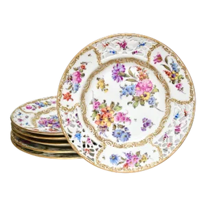 Late 19th-Century Hand Painted, Richard Klemm Porcelain Decorative Dresden Plates - Set of 6