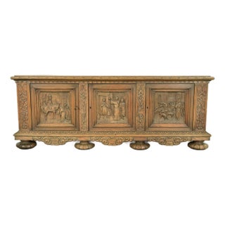 Antique Danish Renaissance Revival Carved Oak Sideboard or Bar Cabinet, Circa 1890s For Sale