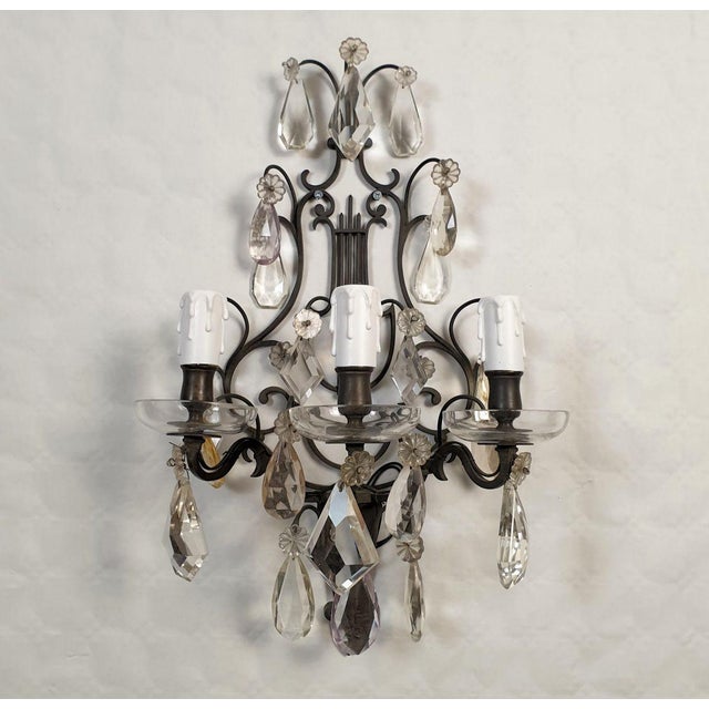 1900 Pair of Crystal Neoclassical French Sconces For Sale - Image 4 of 11