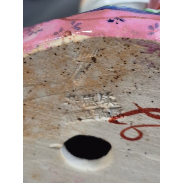 Ceramic Vintage Famille Rose Hand Painted Laughing Happy Buddha Marked For Sale - Image 7 of 8