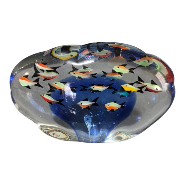 Vintage Attributed Murano Sommerso Art Glass Fish Aquarium Large Paperweight For Sale - Image 9 of 9