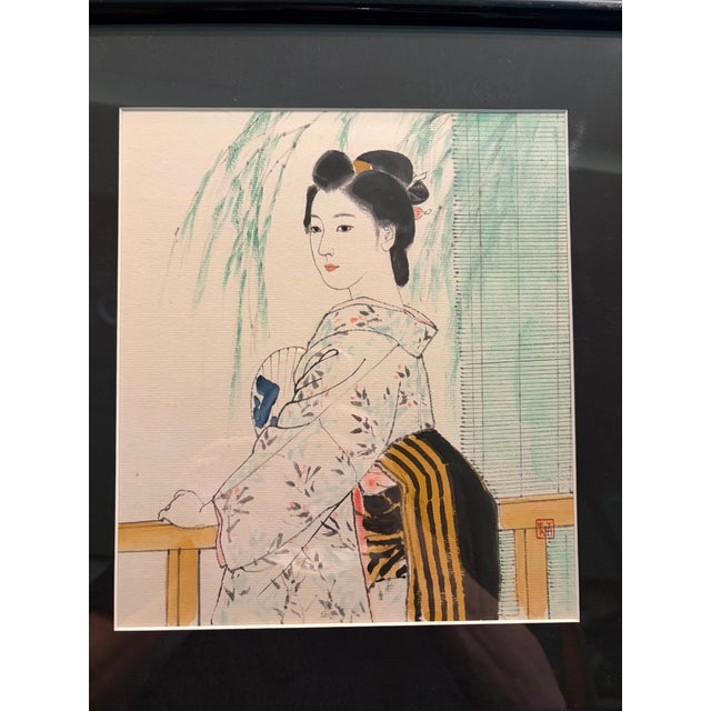 Vintage Japanese-Style Woman in Kimono Framed Print — Circa 1980s Framing For Sale - Image 4 of 6