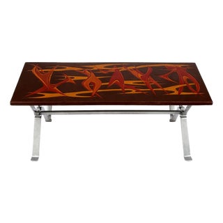 Mid-Century Modern Space Age Flames Tabletop and Chrome Coffee Table For Sale