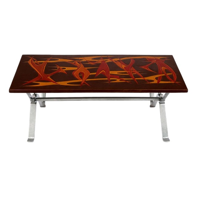 Mid-Century Modern Space Age Flames Tabletop and Chrome Coffee Table For Sale