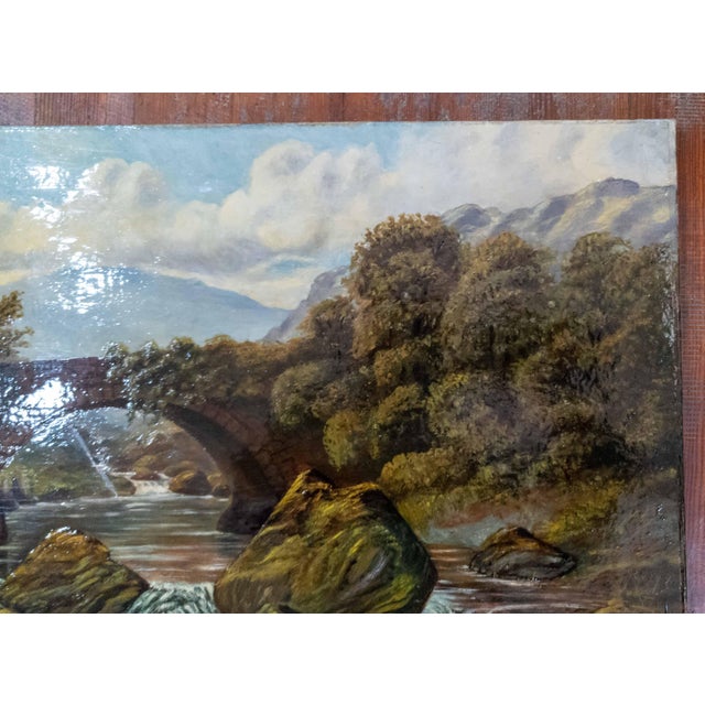 English 19th Century English Folk Art Landscape Painting of a Bridge Over a Stream For Sale - Image 3 of 11