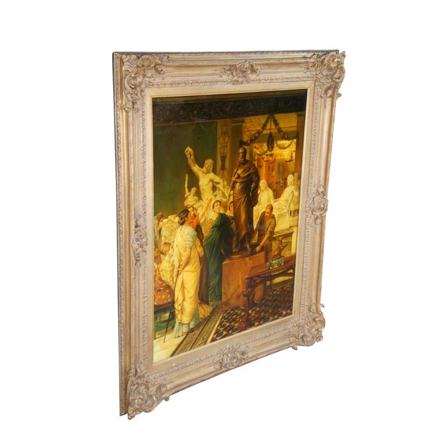 A very large and impressive vintage resin coated oil painting titled A Sculpture Gallery in Rome at the Time of Agrippa...
