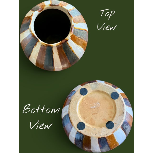 Mid Century Modern Ceramic Floor Vase-Studio Art Pottery-Brown Striped-Large-MCM For Sale - Image 9 of 11