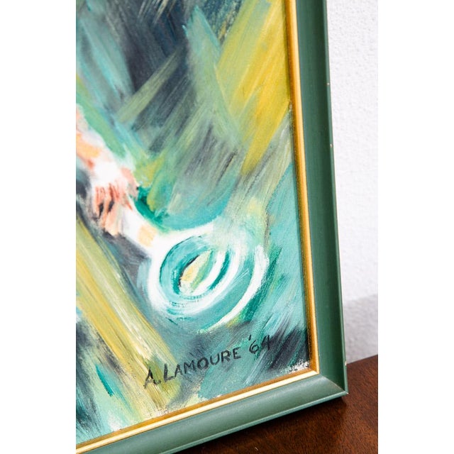 Textile Mid Century Modern Abstract Figure Painting Original Art Tennis 1964 Signed MCM For Sale - Image 7 of 12