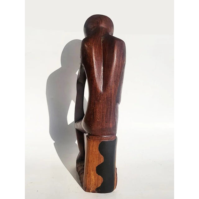 Auguste Rodin 1960s Carved Wood Thinking Man Sculpture For Sale - Image 4 of 11