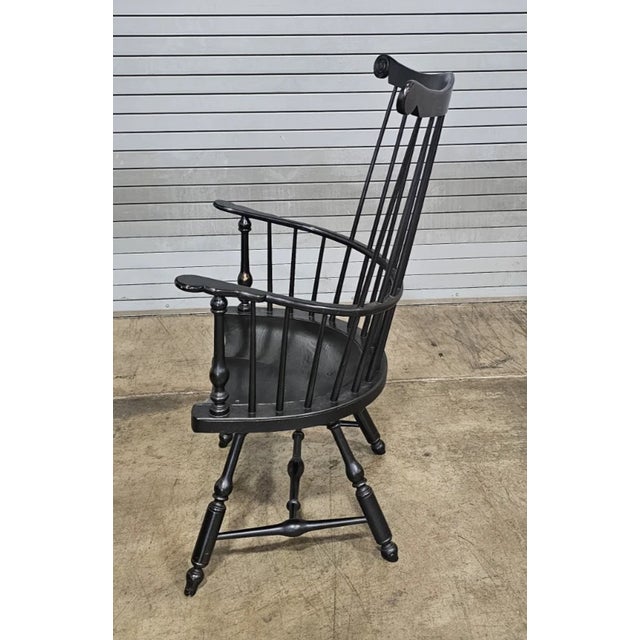 Late 20th Century Saybolt Cleland Black Fan Back Windsor Arm Chair Made in Philadelphia, Pa For Sale In Cleveland - Image 6 of 9