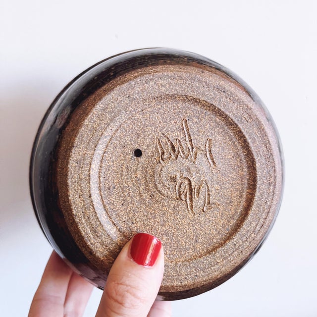 Vintage Pair of Glazed Stoneware Studio Pottery Signed Bowls For Sale In Austin - Image 6 of 7