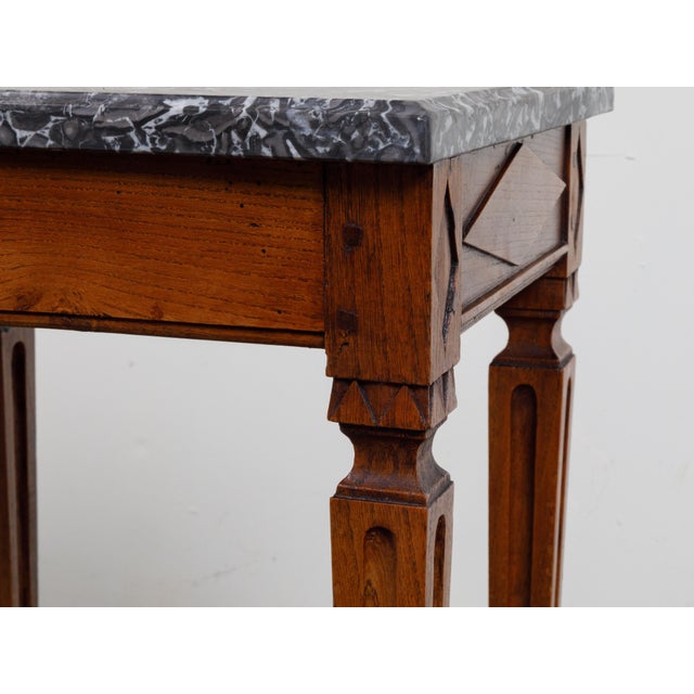 Wood French Neoclassical Style 19th Century Wooden Table with Grey Veined Marble Top For Sale - Image 7 of 12