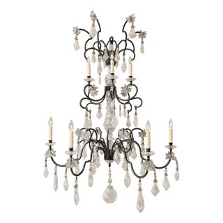 Elegant Italian Rock Crystal & Black Metal Chandelier. 20th Century. For Sale