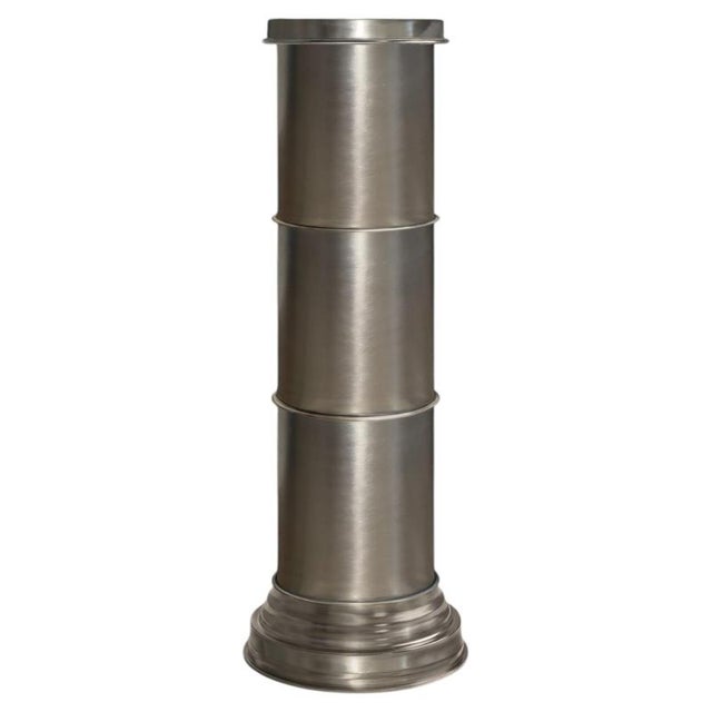 Rl 10 Cylindrical Pedestal in Brushed Aluminum by Caspal For Sale - Image 9 of 9