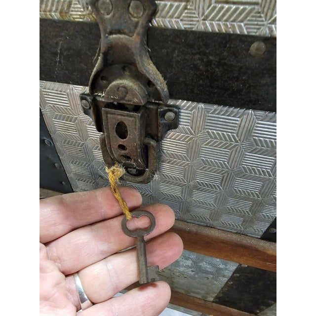 Victorian Antique Victorian Saratoga Steamer Trunk With Original Trays and Working Key For Sale - Image 3 of 18