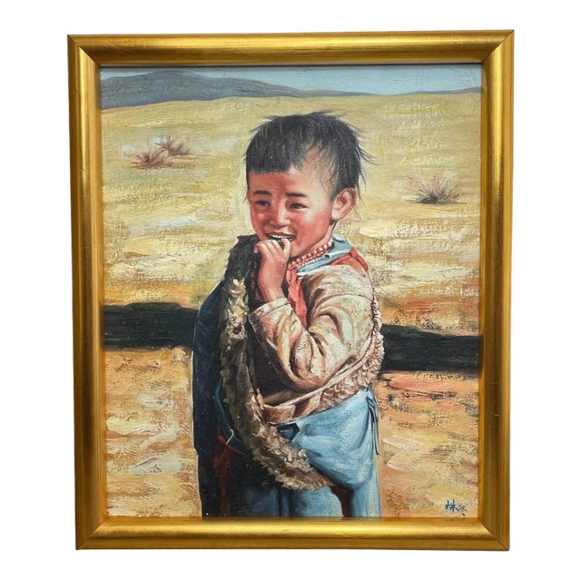 Chinese School Early 21st Century – Highland Child – Signed Oil Portrait, Possibly Lin Shusen For Sale