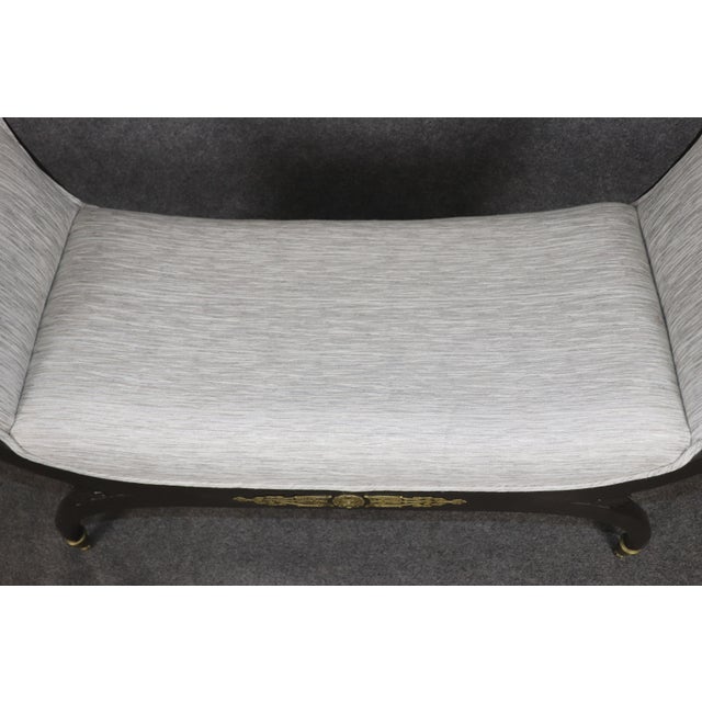Pair French Empire Style Ebonized & Brass Mounted Upholstered Benches For Sale - Image 4 of 10