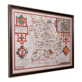 Antique Map of Breconshire, English, Framed, John Speed, Dual Sided, Circa 1627 For Sale