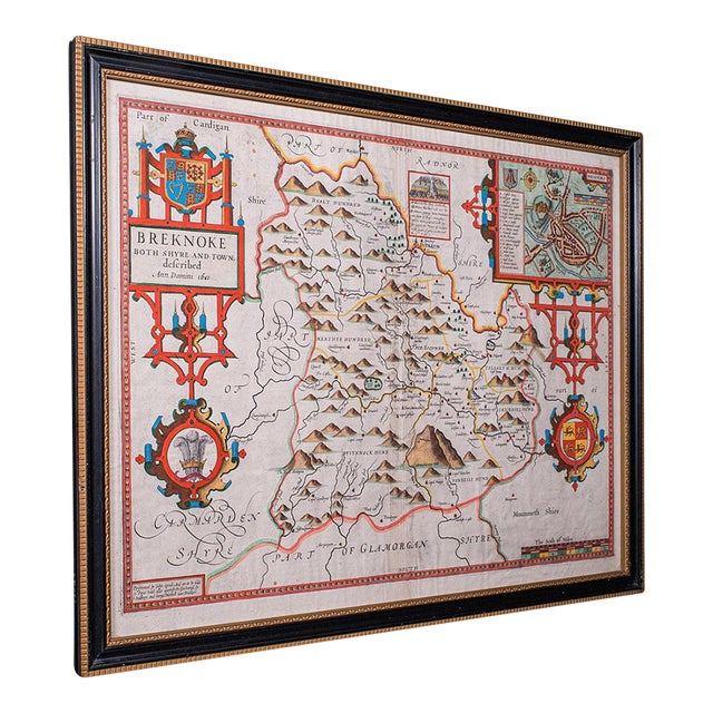 Antique Map of Breconshire, English, Framed, John Speed, Dual Sided, Circa 1627 For Sale