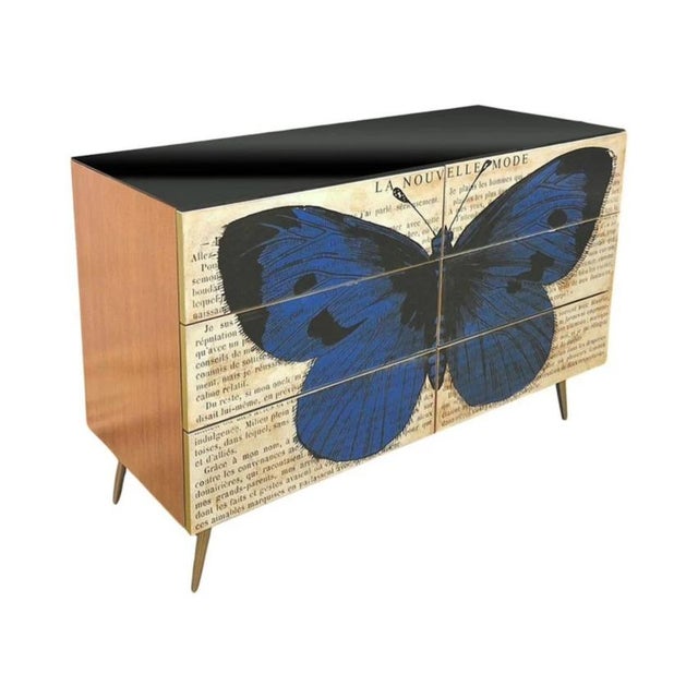 Mid-century modern Art Deco style Italian handcrafted chest cabinet, made in Italy and designed in a bold conceptual Pop...