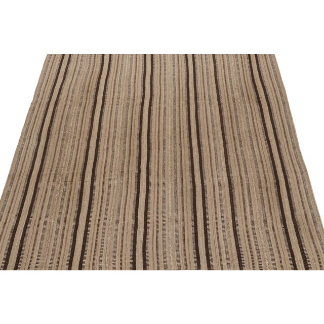 1950s Vintage Kurdish Persian Kilim in Beige-Brown Stripes by Rug & Kilim For Sale - Image 5 of 7