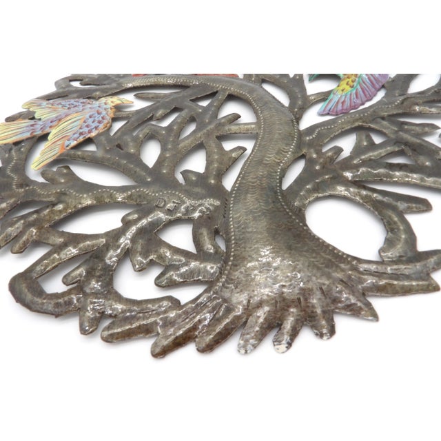 Black Haitian Metal Wall Folk Art | Hand-Painted Tree of Life | Croix Des Bouquets For Sale - Image 8 of 8