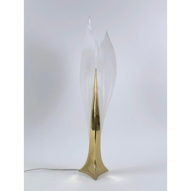 Gold Modernist Acrylic and Brass Table Lamp by Maison Rougier, 1970s For Sale - Image 8 of 18